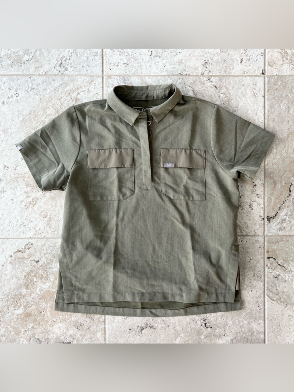 FIGS RARE Saiya Three Pocket Classic Cargo Polo Top Olive Green (PO #2768), sz S - Picture 9 of 9
